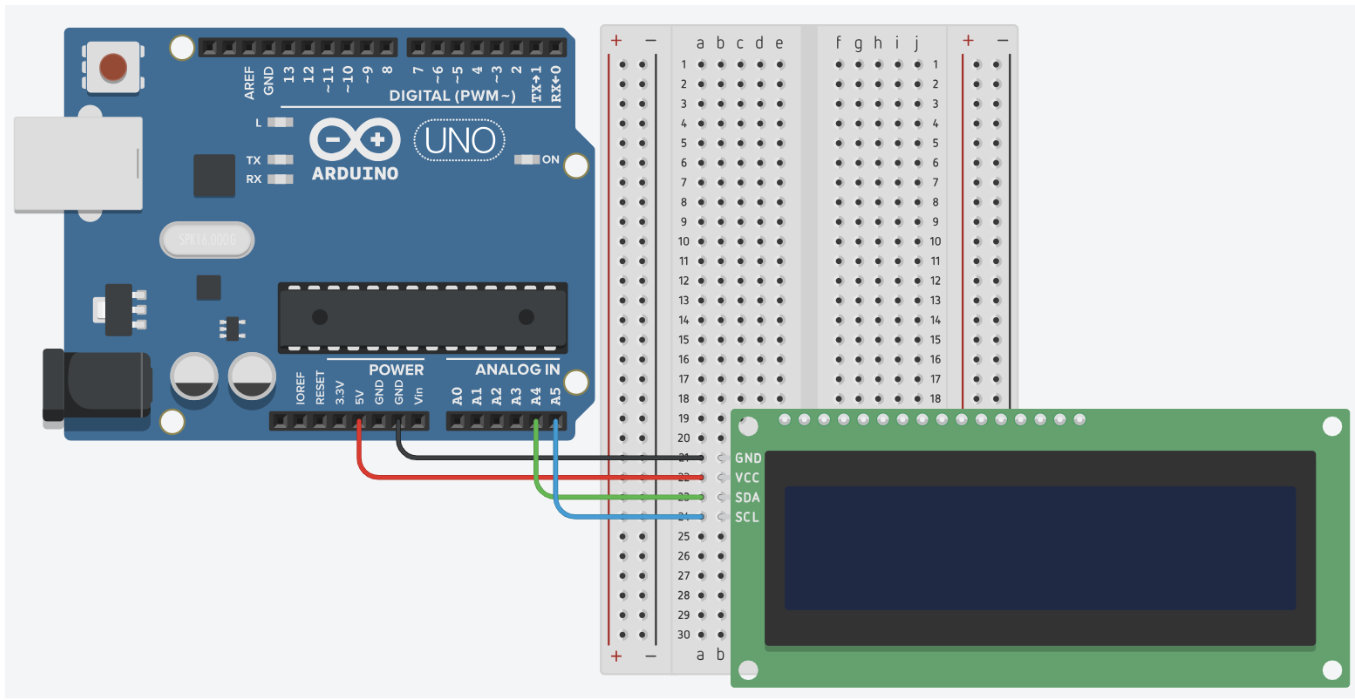 Breadboard wiring for lesson 17: I2C, Address Scanning & I2C LCD