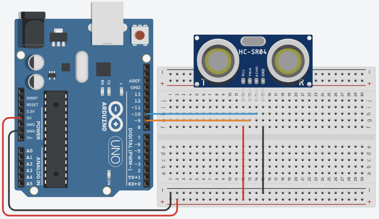 Breadboard wiring for lesson 21: HC-SR04 Ultrasonic Distance